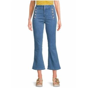 NWT DEREK LAM Decorative Button kick Flared Cropped Jeans